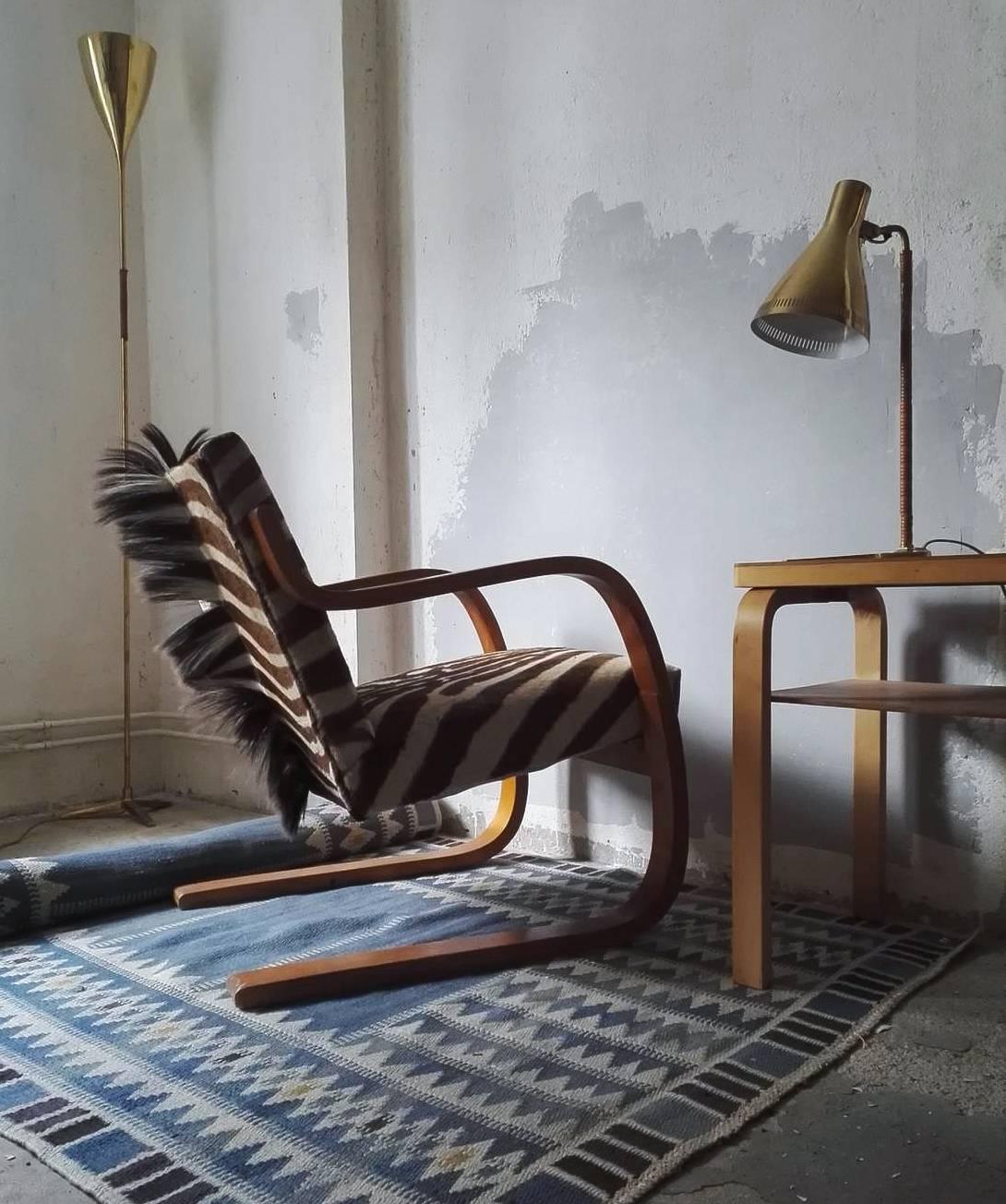 Finnish Alvar Aalto Early Edition Cantilevered Armchair in Original Zebra Hide, 1930s