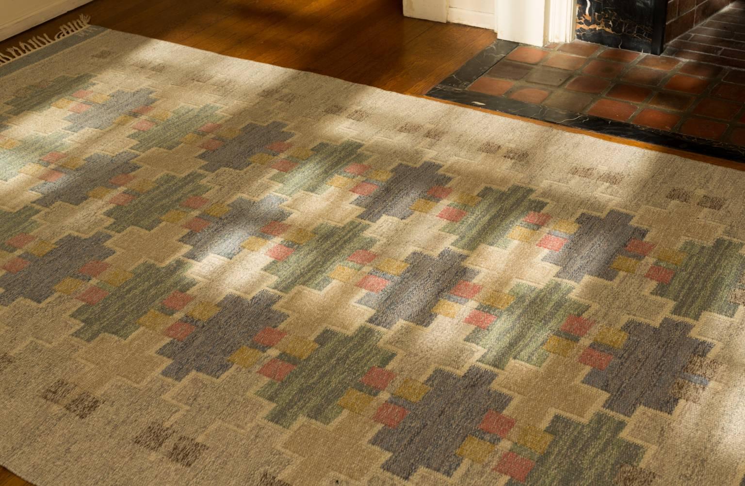 Scandinavian Modern Maj Svanstrom Swedish Flat-Weave Carpet, 1950s