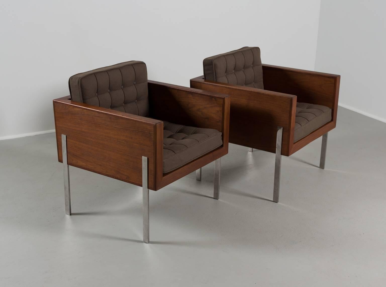 Stainless Steel Pair of Harvey Probber Cube Chairs, 1960s