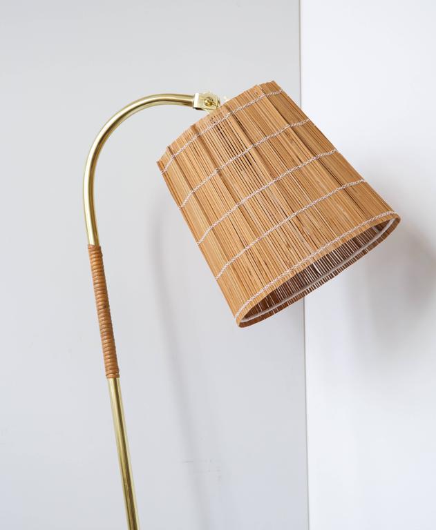 Paavo Tynell Floor Lamp with Cane Wrapped Stem, Idman Oy, 1950s at