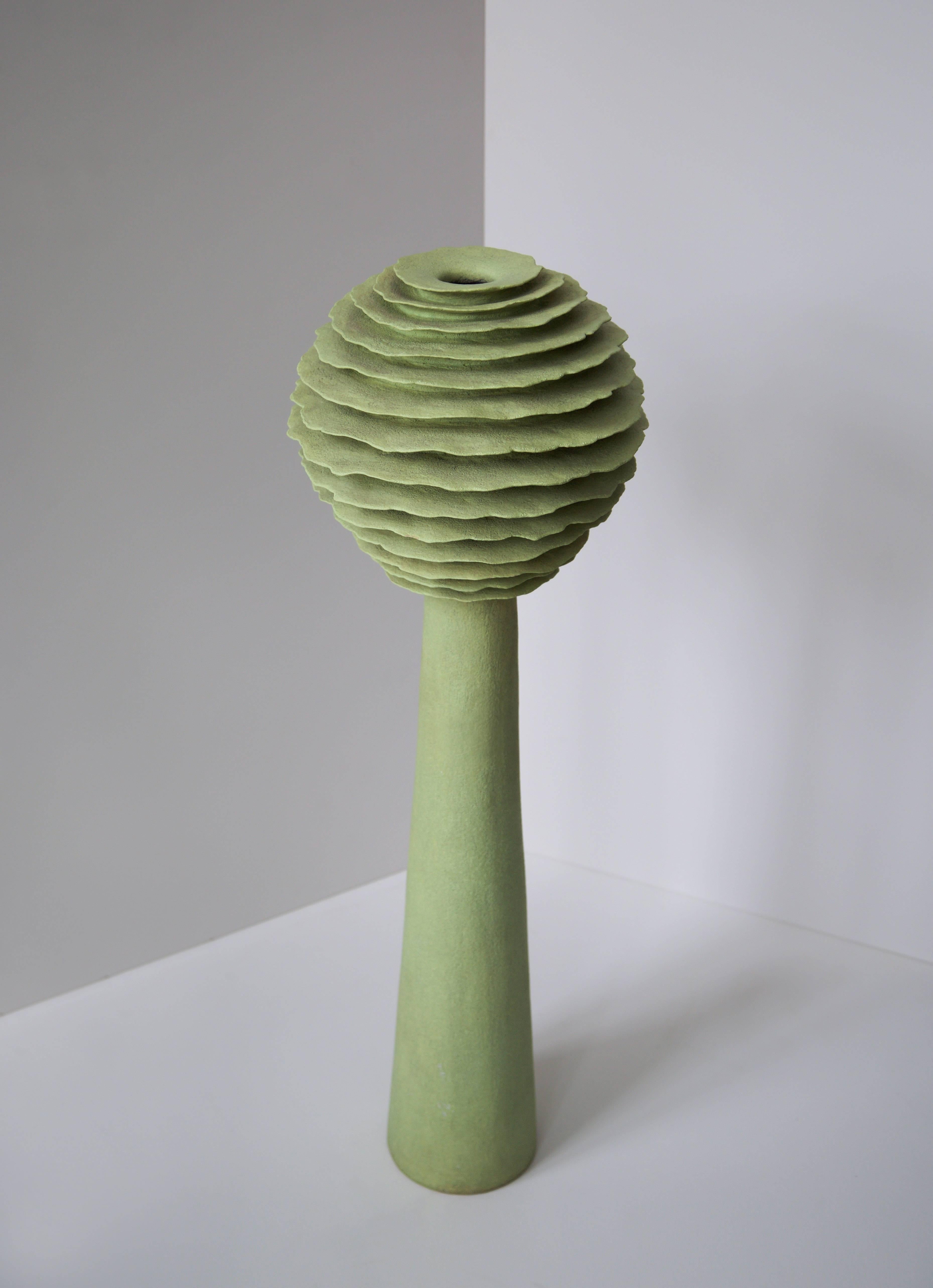 Large stoneware sculpture by Italian/Danish contemporary ceramist Sandra Davolio (1951 - ) 

Denmark, circa 2010. 

Measures: 91 x 30.5 cm. 

Handmade to order, one of a kind.
Stoneware light green matte glaze. 

Letter of authenticity from