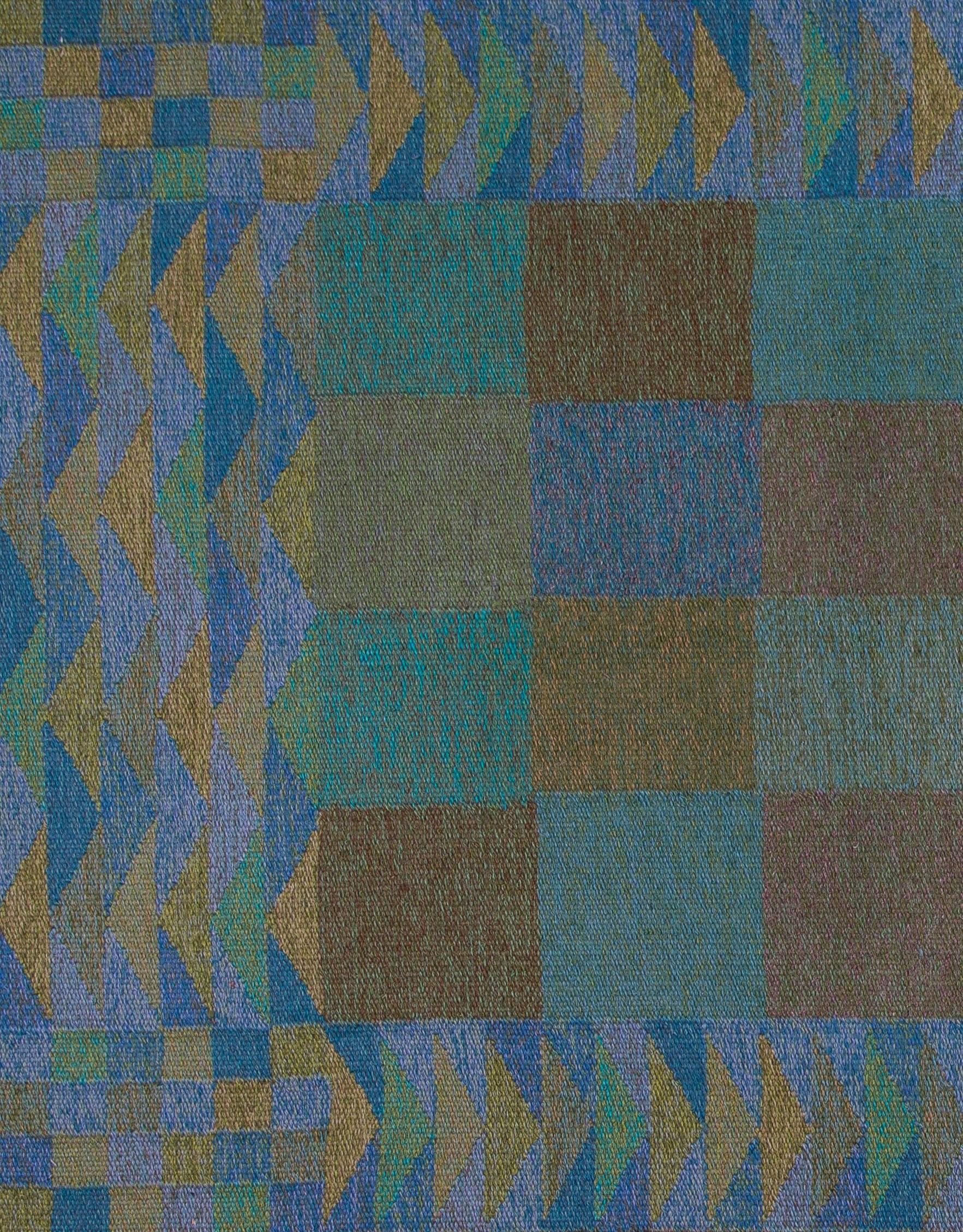 KARIN JÖNSSON, Flachgewebter Teppich, Klockargårdens Hemslöjd, ca.1960er Jahre (20. Jahrhundert) im Angebot