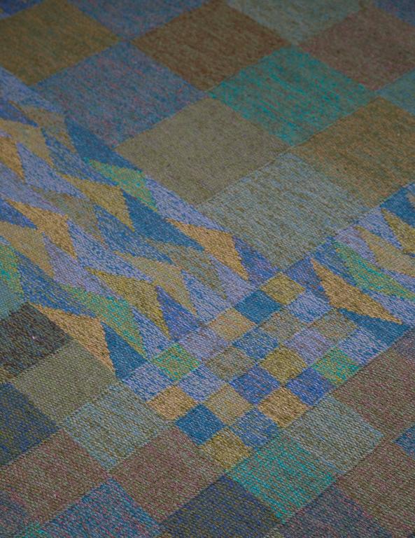 Wool KARIN JÖNSSON, Flatweave Rug, Klockargårdens Hemslöjd, ca.1960s For Sale