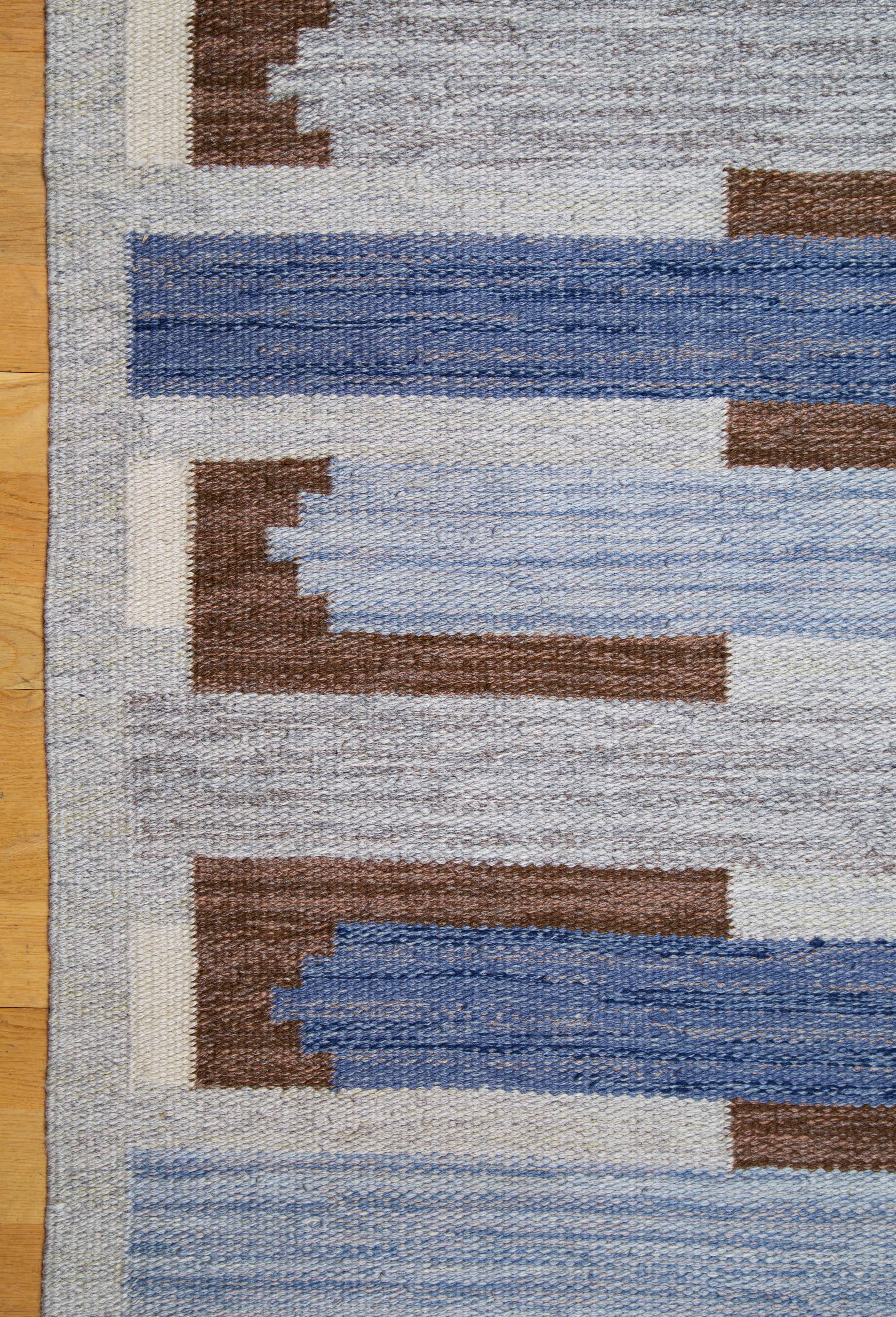 Scandinavian Modern Mary Sandberg, Flat-Weave Rug, Klockargårdens Hemslöjd, Sweden, circa 1960s