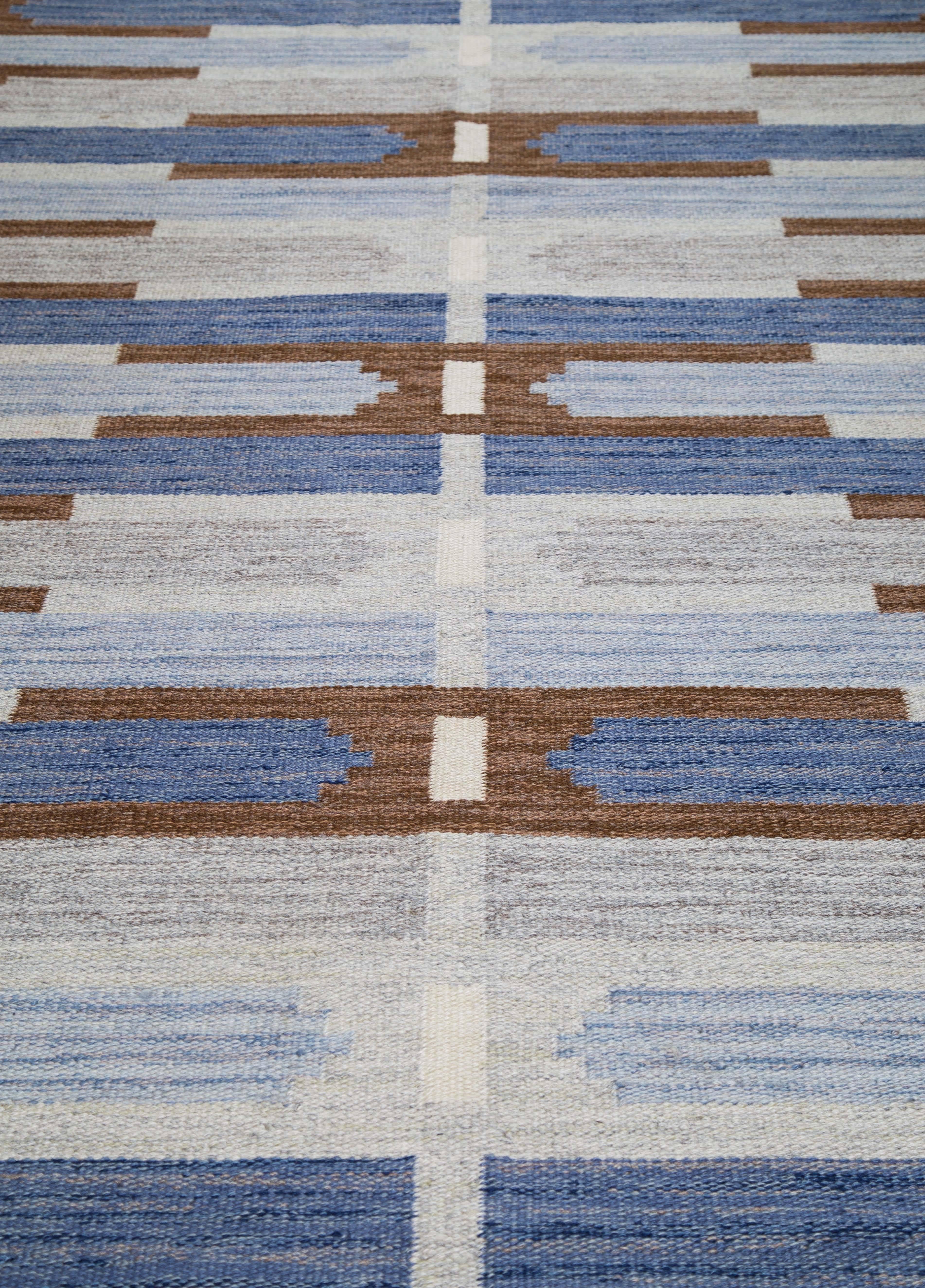 Swedish Mary Sandberg, Flat-Weave Rug, Klockargårdens Hemslöjd, Sweden, circa 1960s