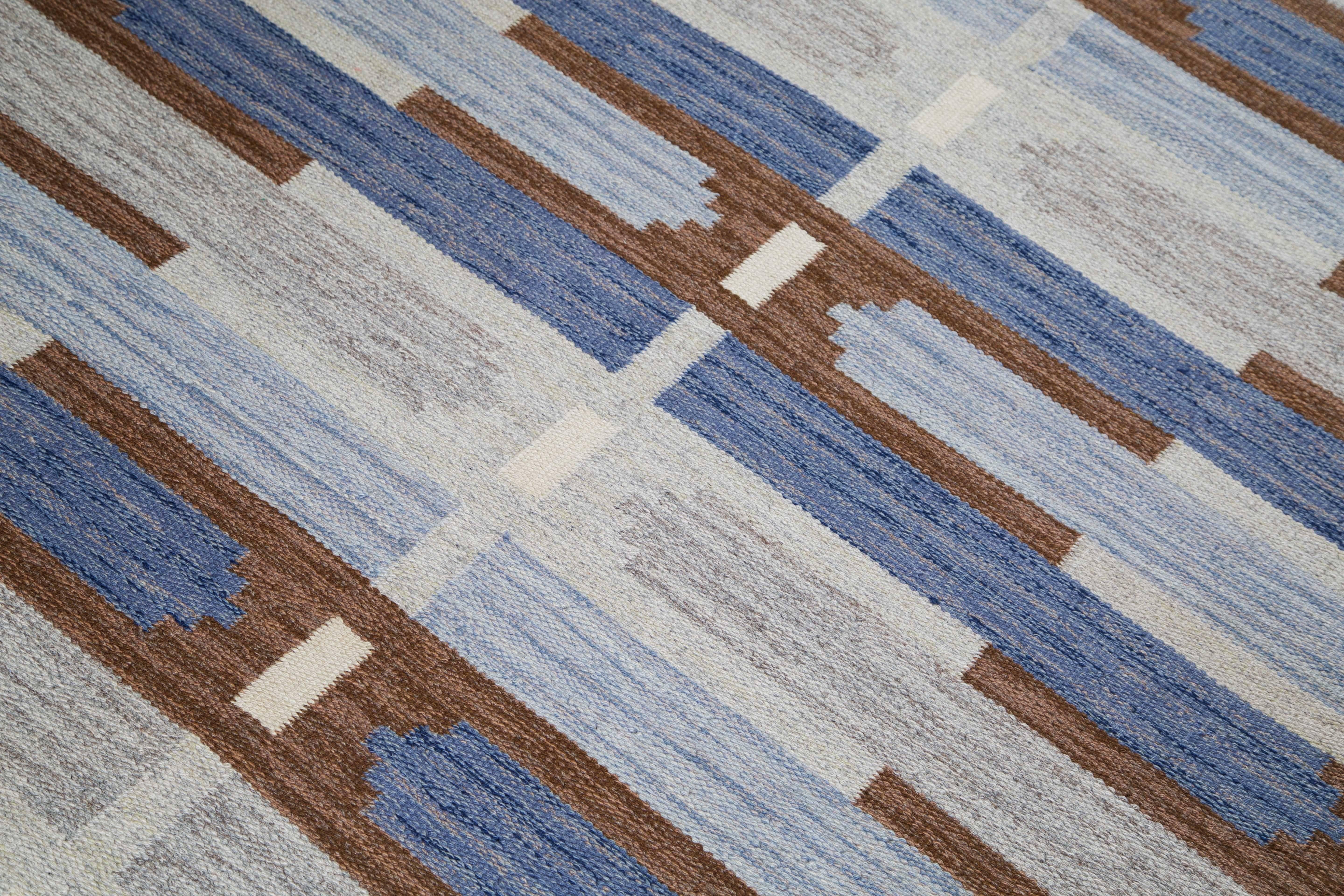 Hand-Woven Mary Sandberg, Flat-Weave Rug, Klockargårdens Hemslöjd, Sweden, circa 1960s