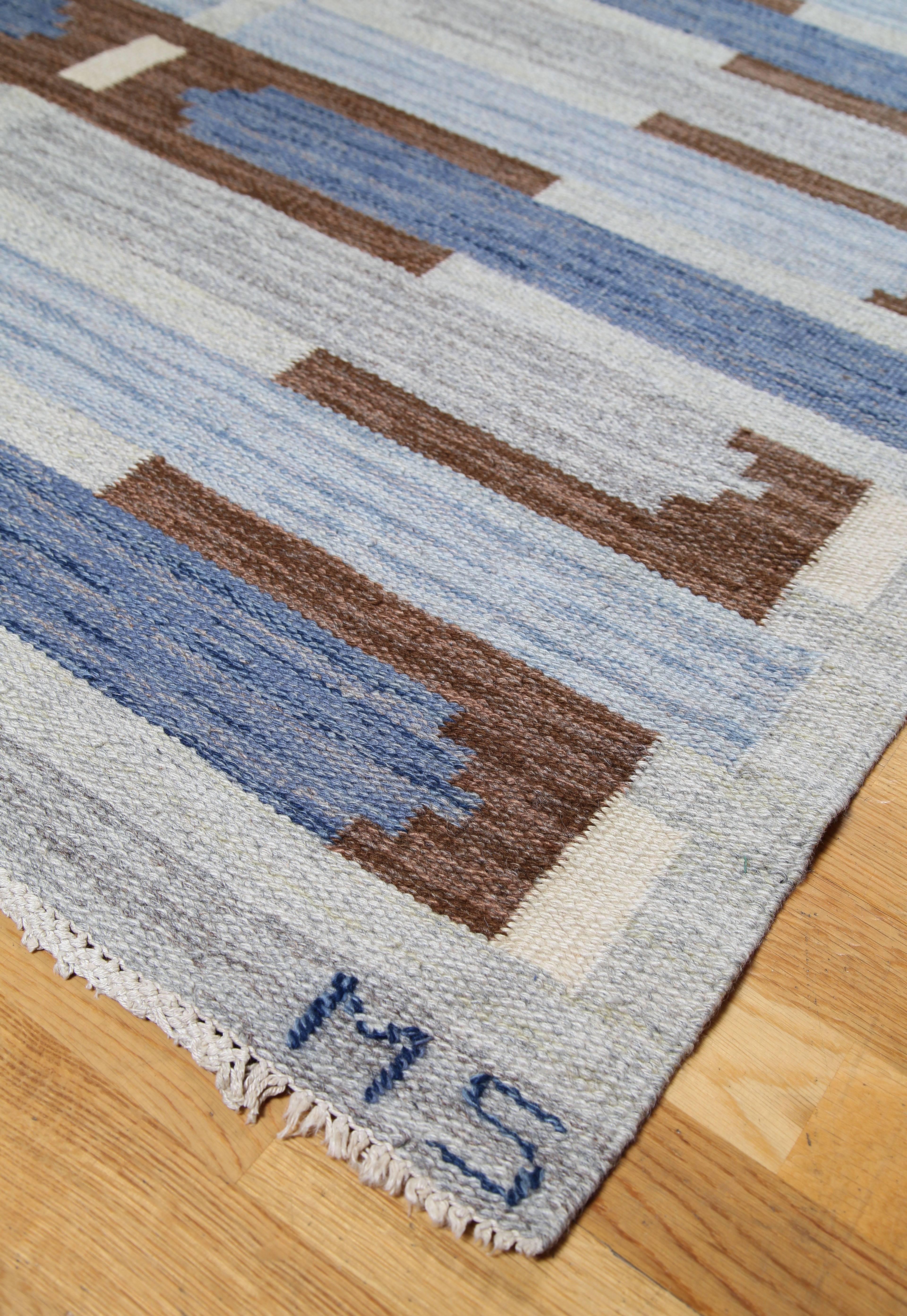 Mary Sandberg, Flat-Weave Rug, Klockargårdens Hemslöjd, Sweden, circa 1960s In Good Condition In Houston, TX