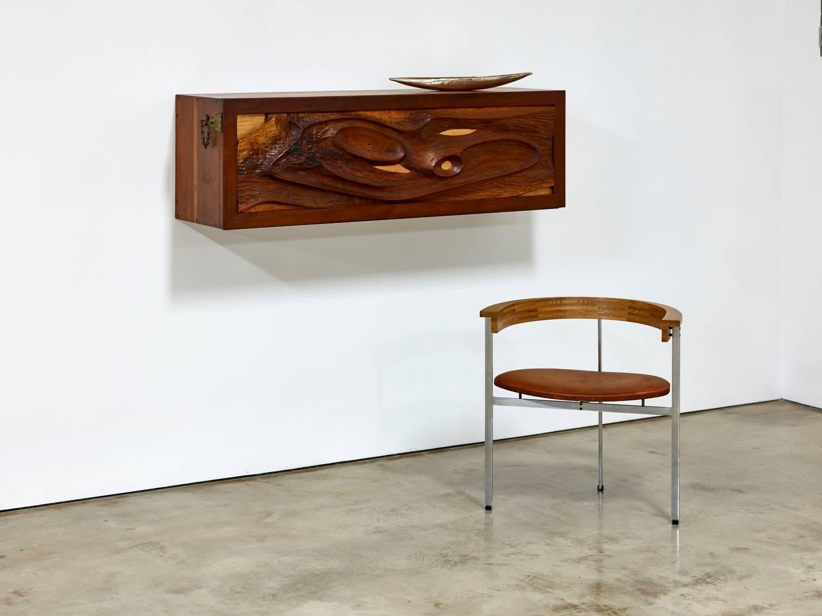 Mid-Century Modern Phillip Lloyd Powell/Paul Evans Carved Walnut Wall Hung Cabinet, Early 1960s