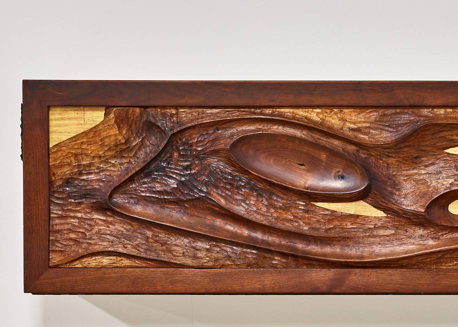 American Phillip Lloyd Powell/Paul Evans Carved Walnut Wall Hung Cabinet, Early 1960s