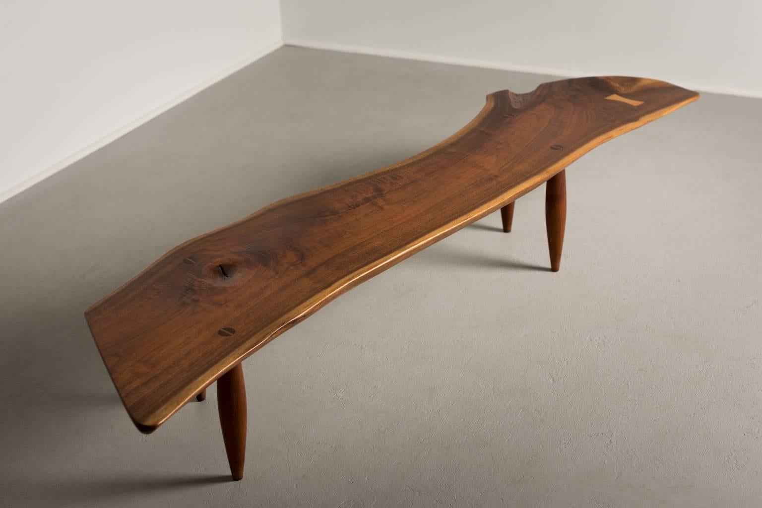 Phillip Lloyd Powell Single Slab Walnut Bench, 1958 1