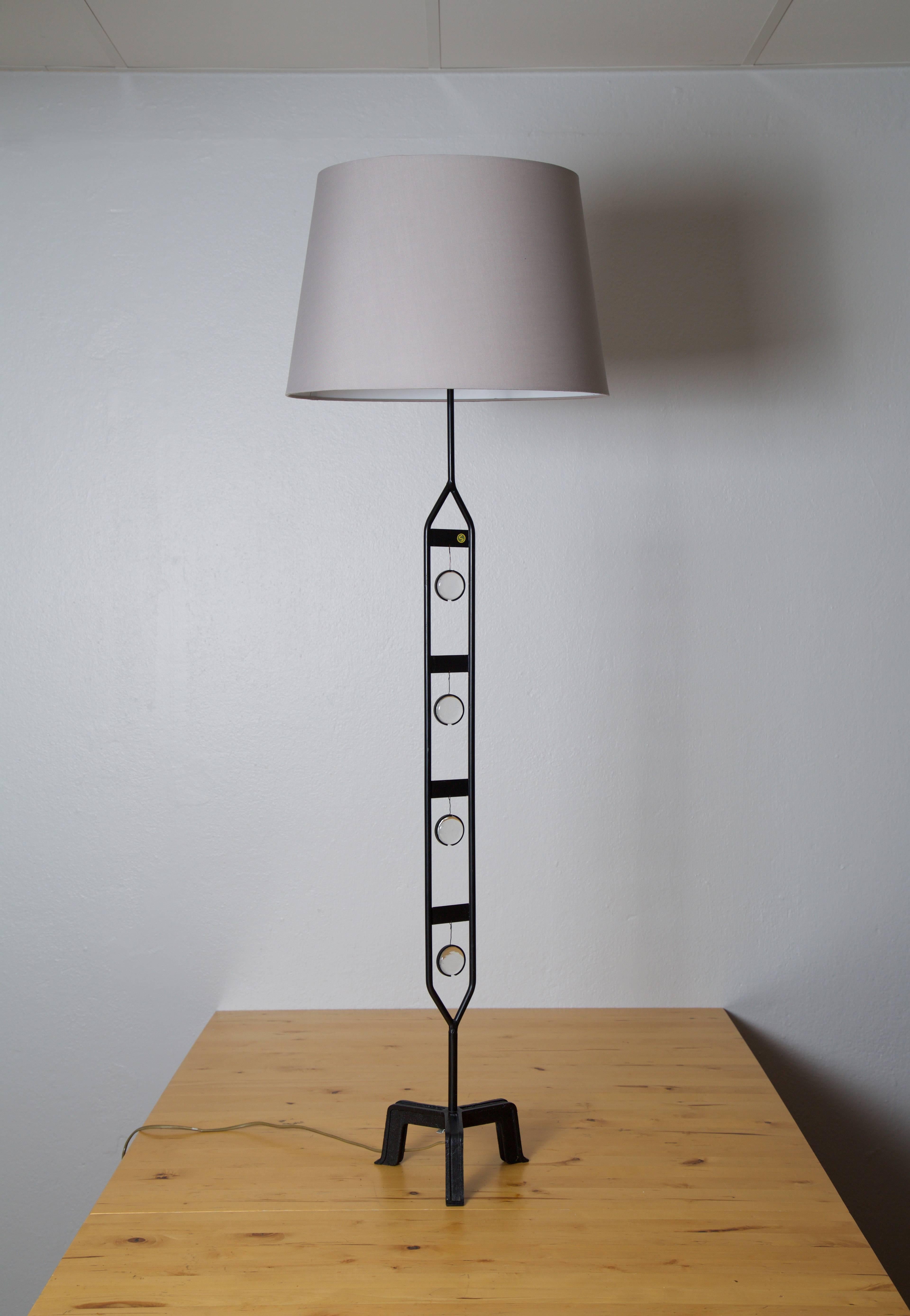 Wrought Iron Rare Floor Lamp by Erik Hoglund and Boda Glasbruk, 1950s