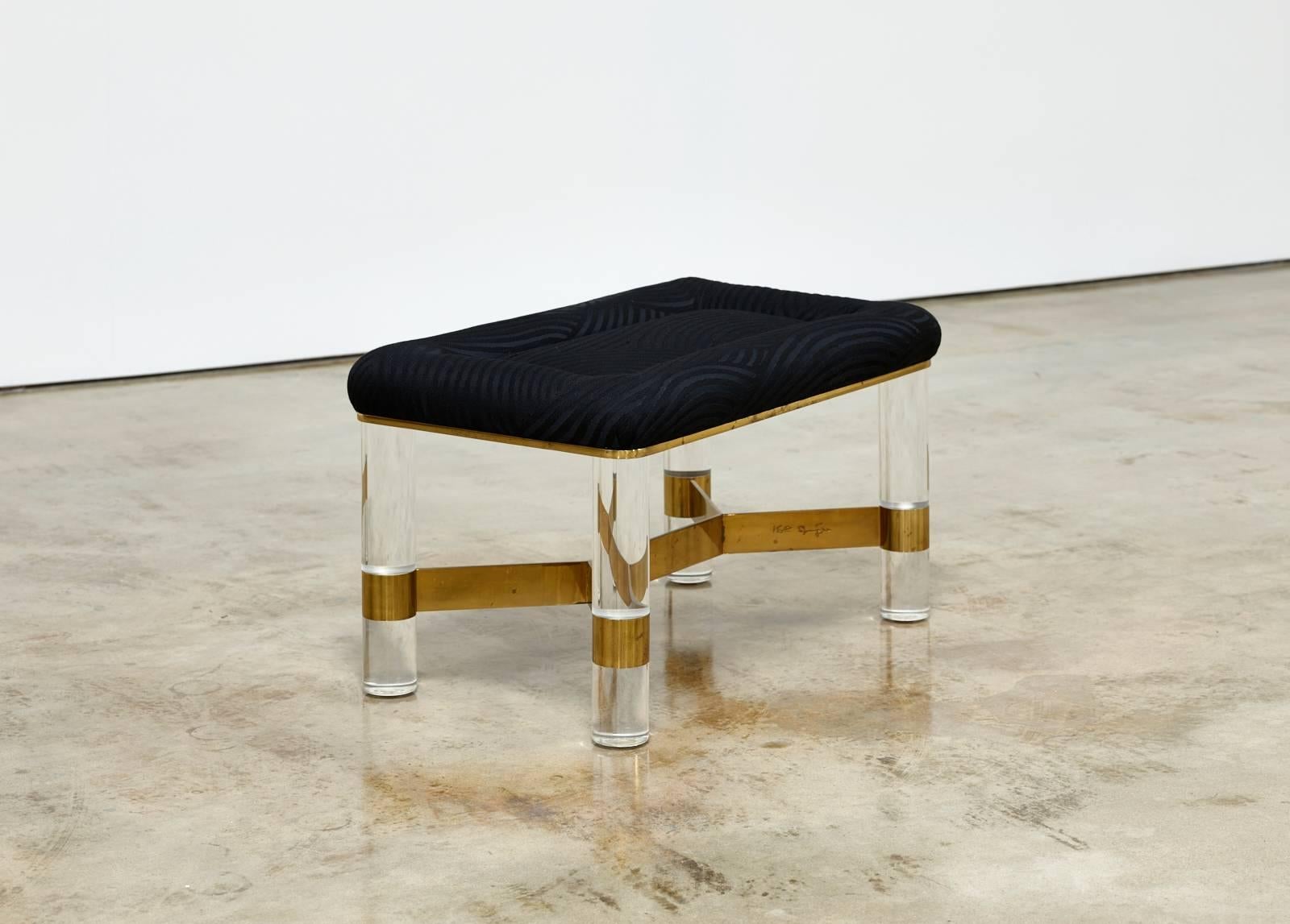 Mid-Century Modern Karl Springer Brass and Lucite Bench, 1980s