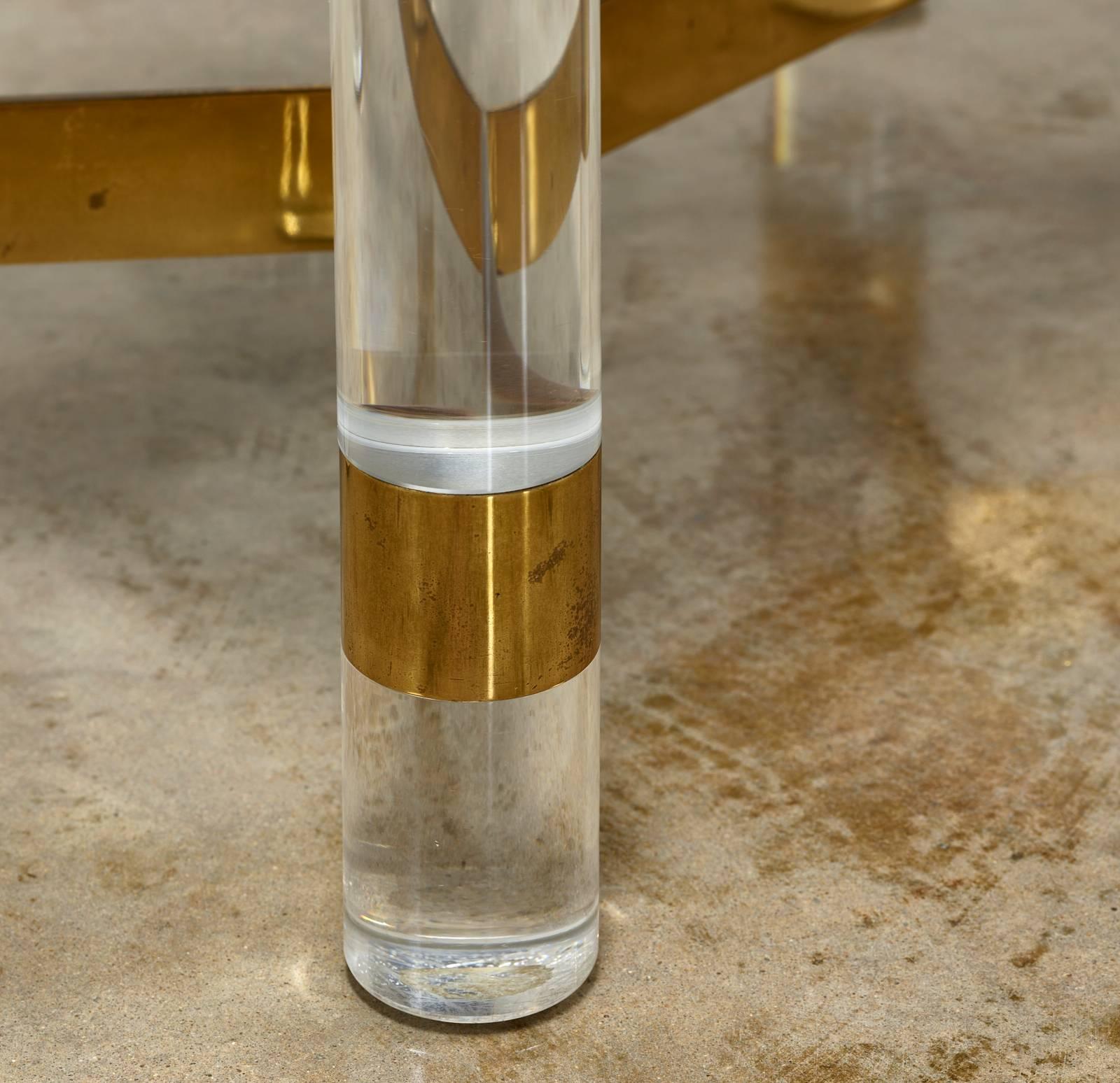 Late 20th Century Karl Springer Brass and Lucite Bench, 1980s