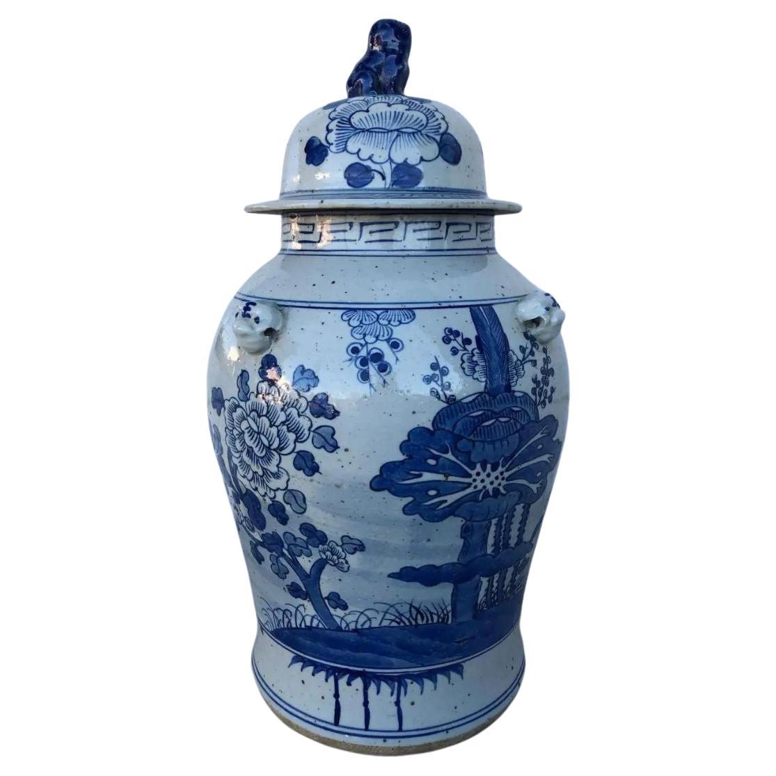 Contemporary Chinoiserie Temple Jar With Floral Motif
