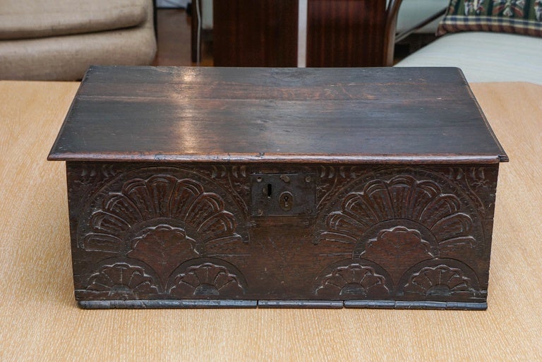 Handsome, 18th century, oak carved bible box.