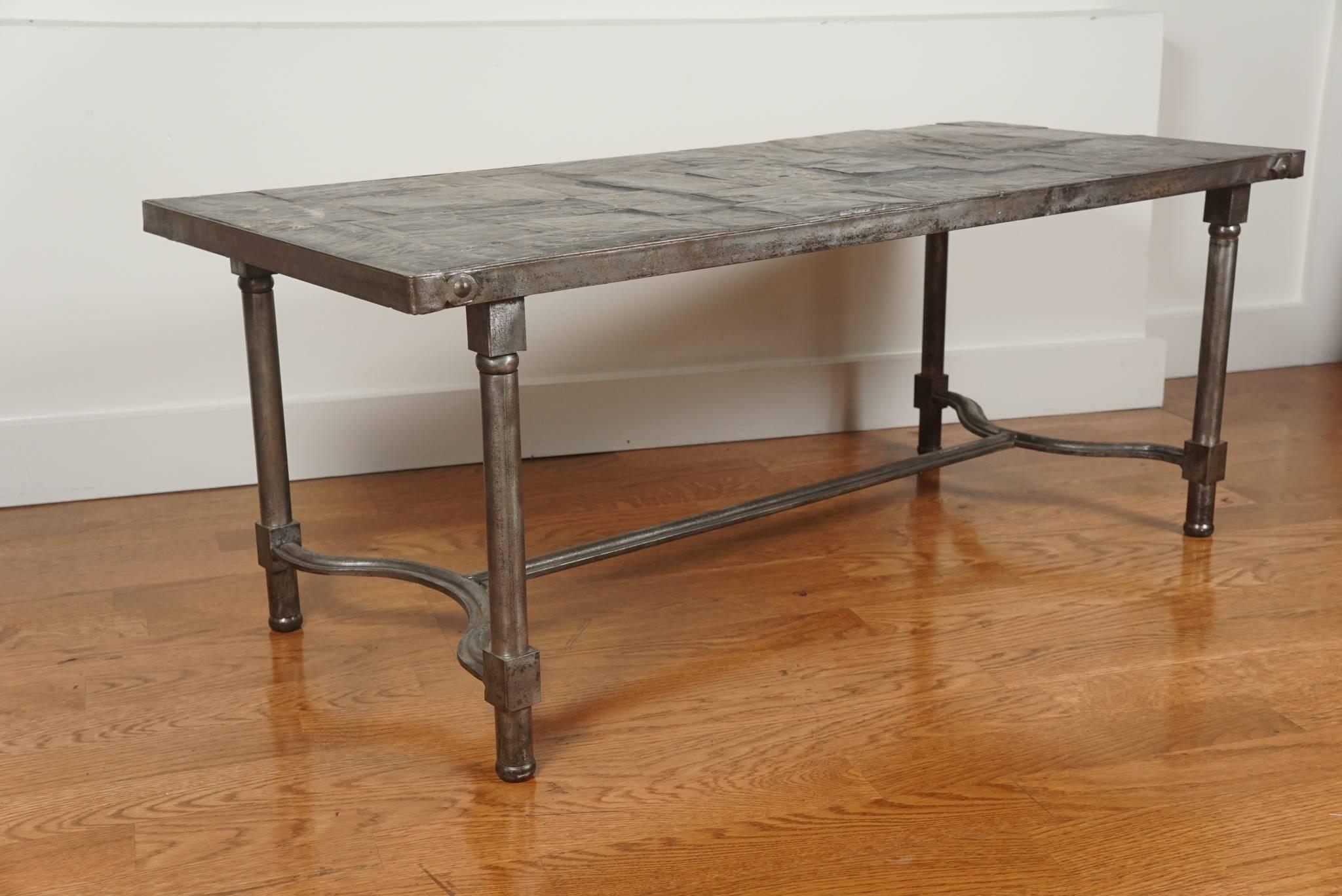 French Low Metal Cocktail Table in the manner of Jacques Adnet For Sale