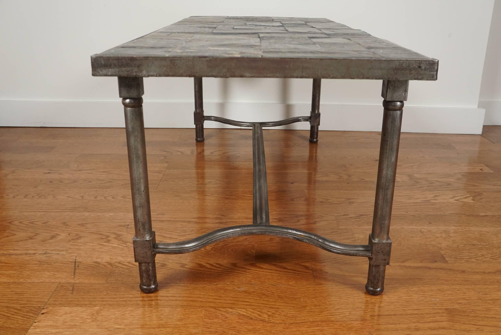 Low Metal Cocktail Table in the manner of Jacques Adnet In Good Condition For Sale In Hudson, NY