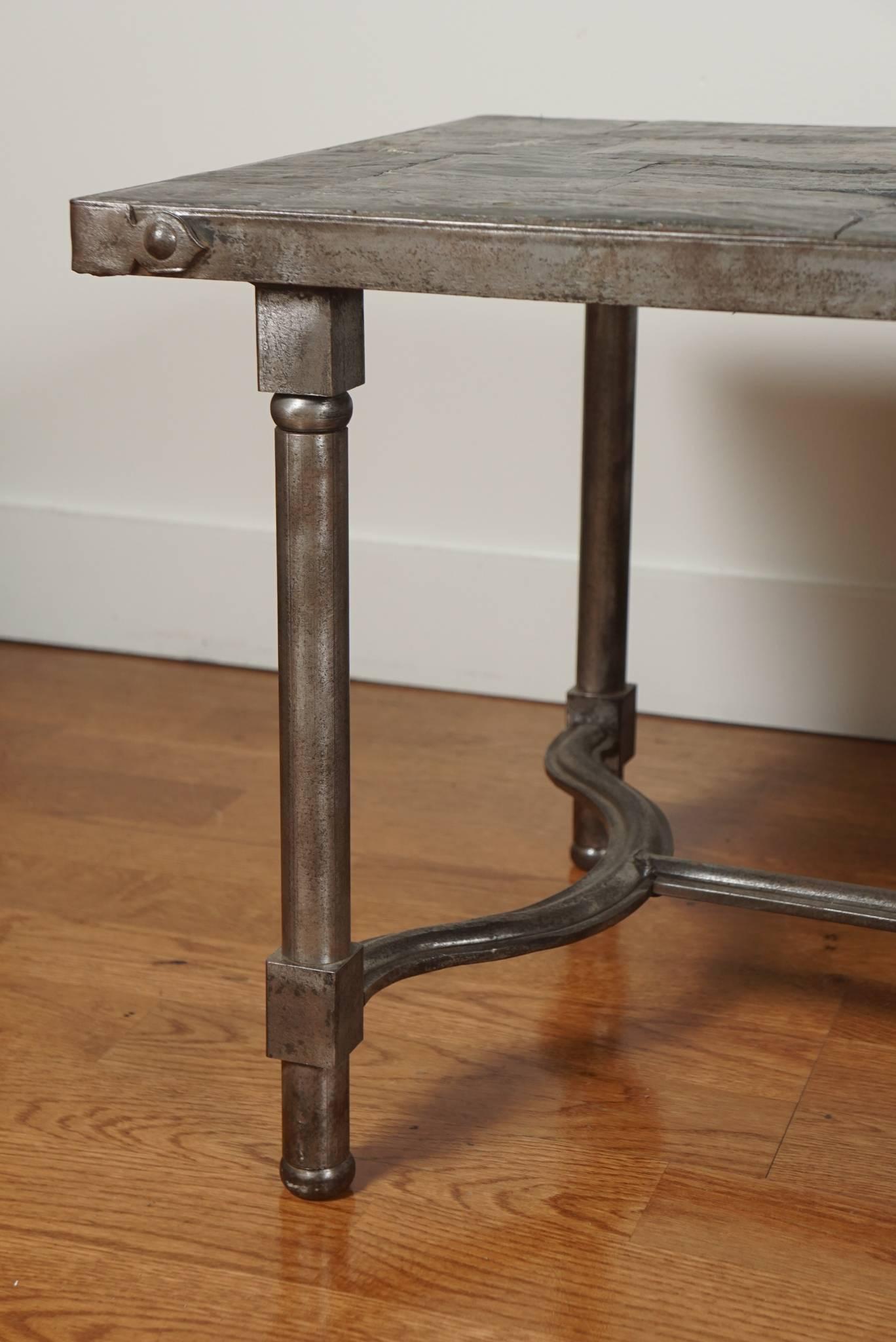 Mid-20th Century Low Metal Cocktail Table in the manner of Jacques Adnet For Sale