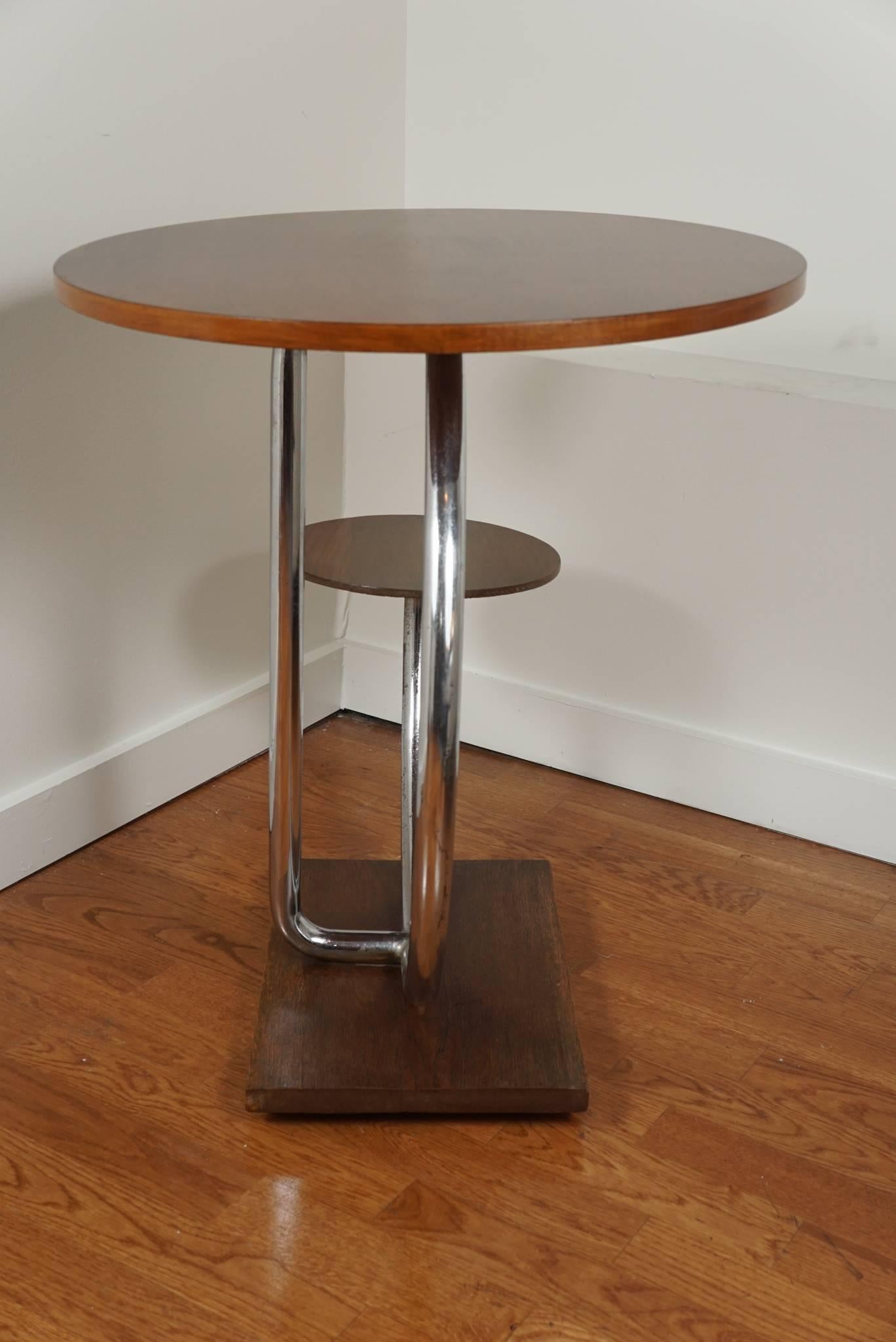 Polished Art Deco Side Table with Seat For Sale