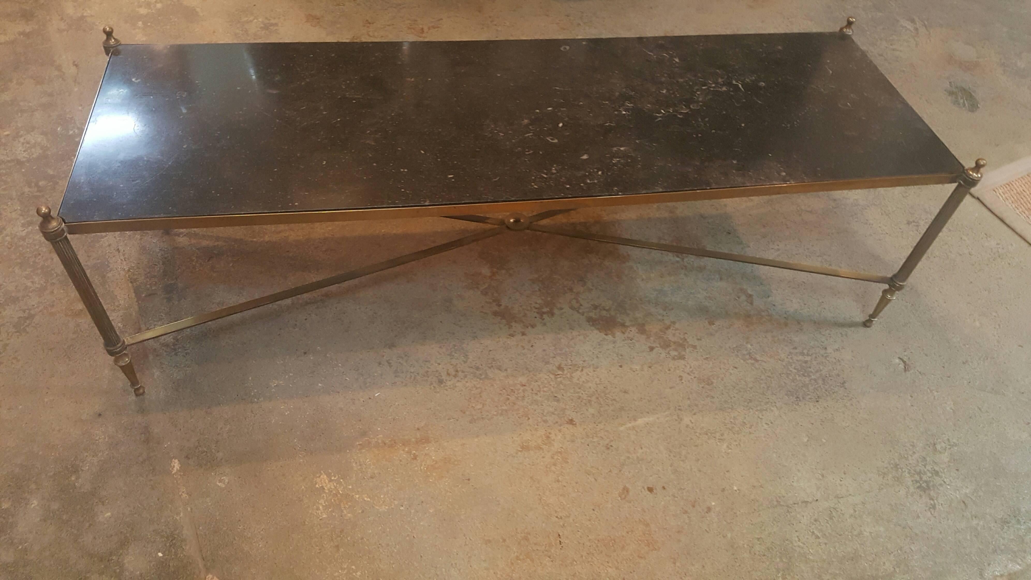 Mid-20th Century 1940s French Granite and Brass Cocktail Table For Sale