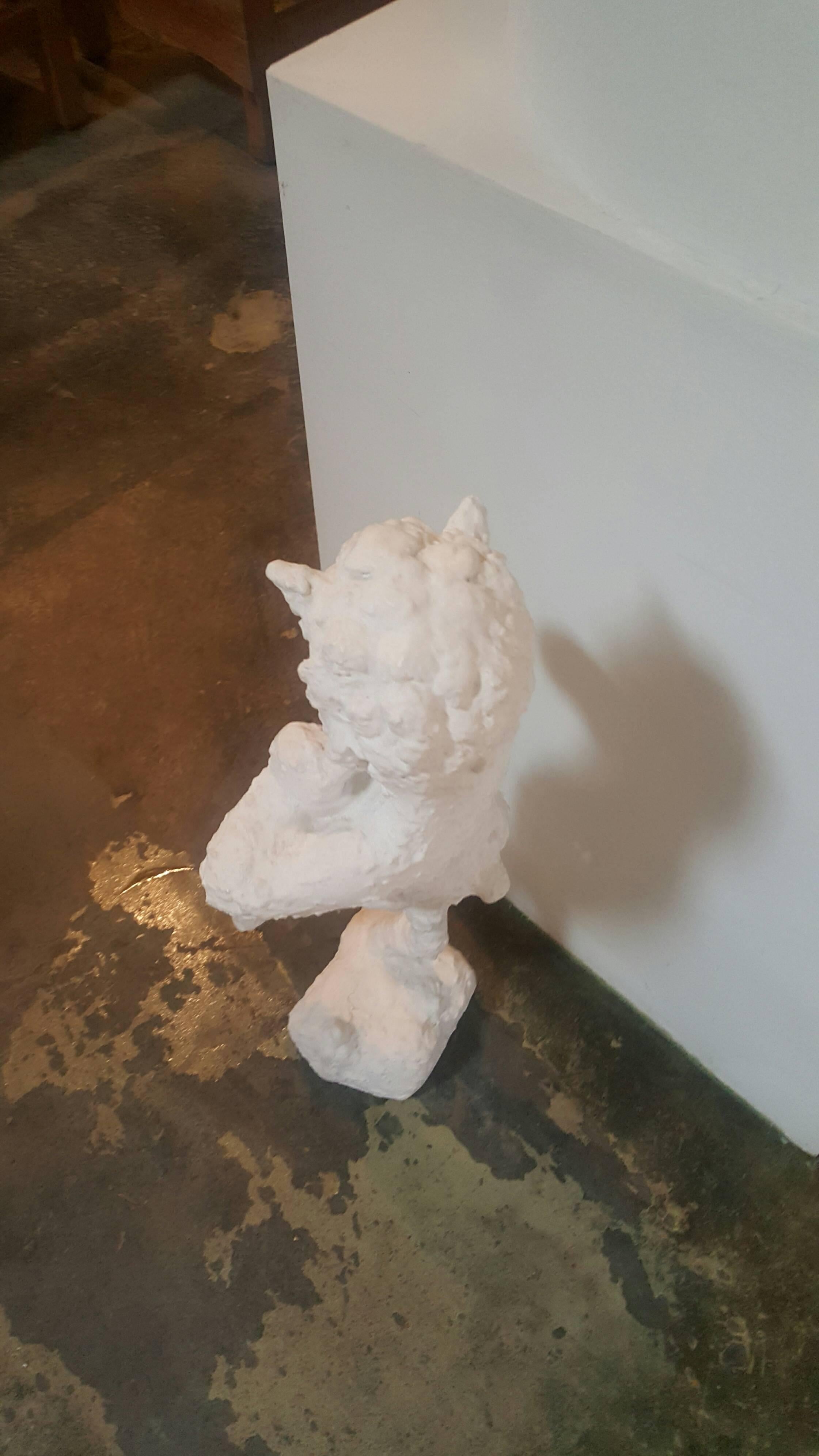 Midcentury figurine satyr sculpture of Pan. White plaster.