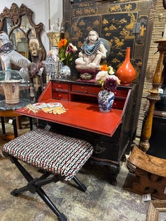 Black Painted Chinoiserie Drop Front Secretary Writing Desk