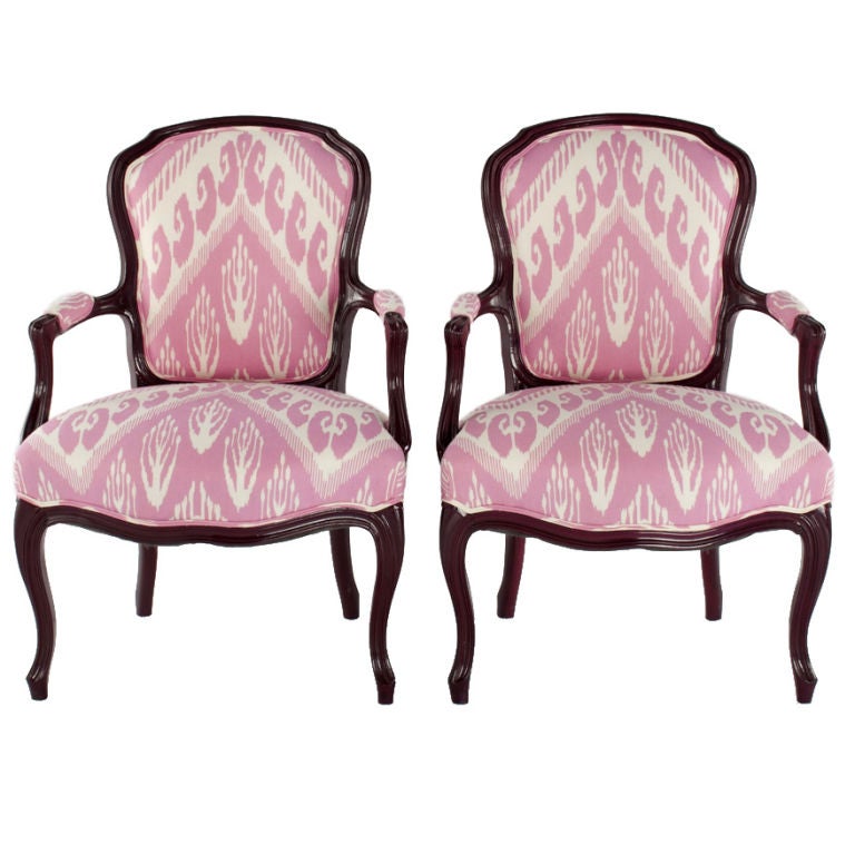 Pair of Cranberry Lacquered Chairs For Sale
