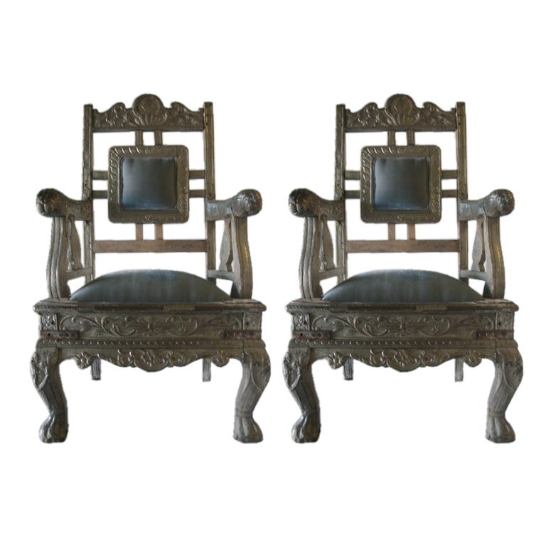 Indian Raj Chairs with Silver Repousse Overlay