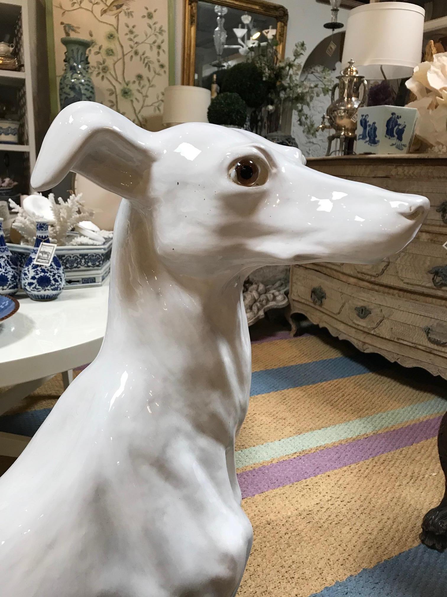 Large Italian 1940s ceramic Italian Greyhound sculpture.