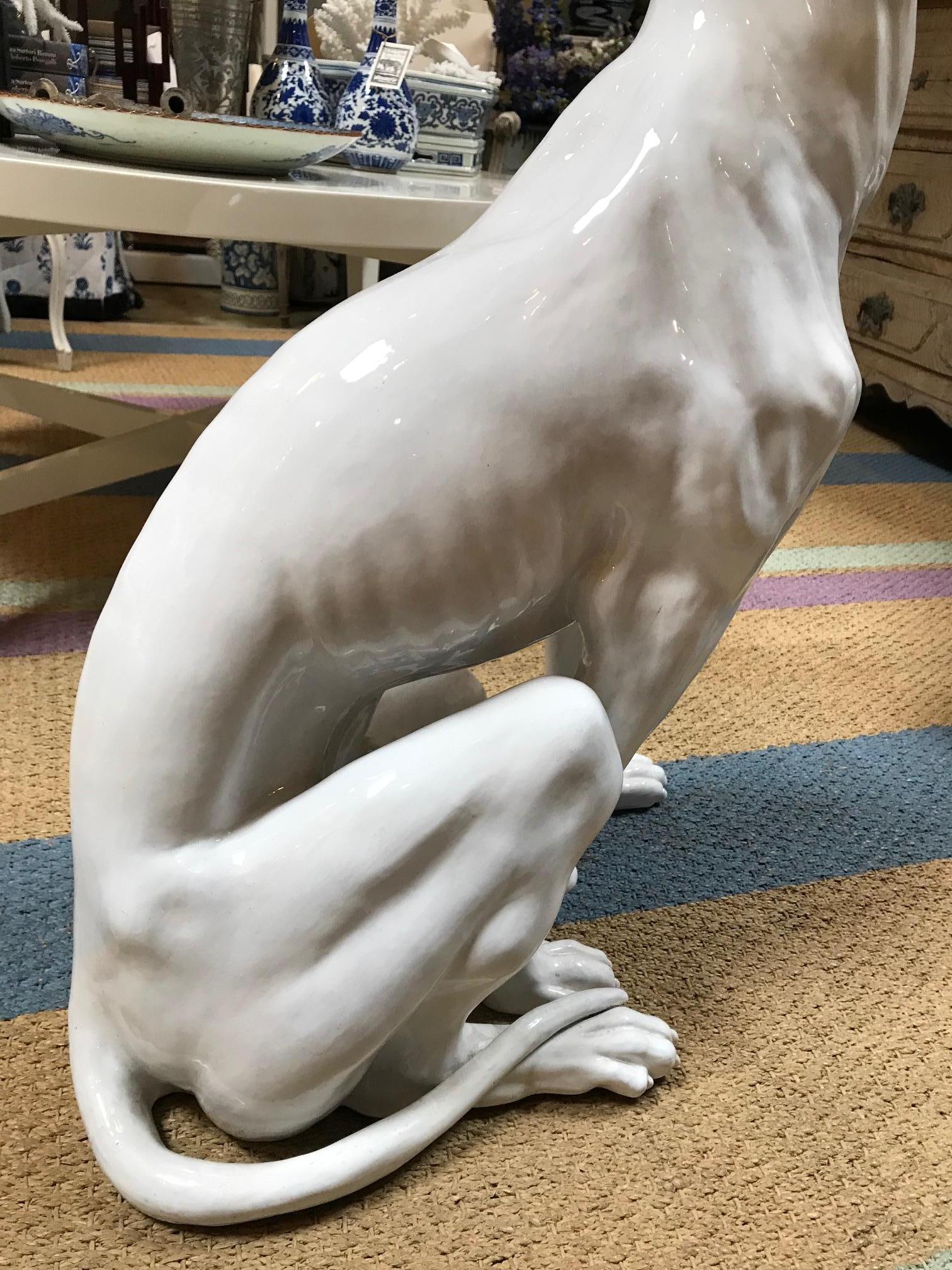 Greyhound Italian Ceramic Life-Size Sculpture In Excellent Condition In Dallas, TX