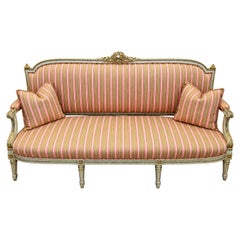 19th Century Louis XVI Style Settee, Painted Wood, Neoclassical Design