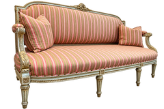 19th Century Louis XVI Style Settee, Painted Wood, Neoclassical Design
