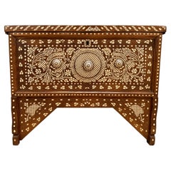 Antique Syrian Mother of Pearl Inlaid Wood Wedding Chest / Console Table