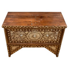 Antique Syrian Mother of Pearl Inlaid Wood Wedding Chest / Console Table