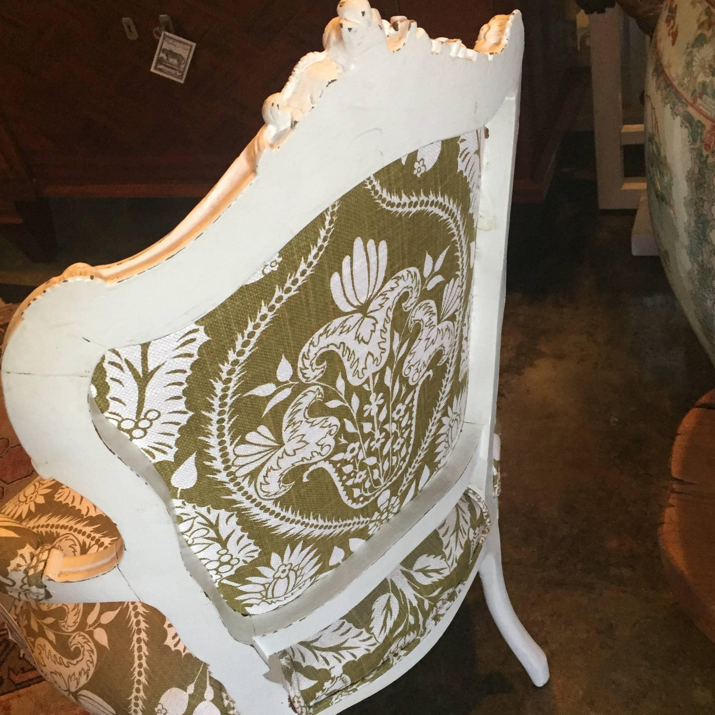 Linen 19th Century Carved French Chair For Sale