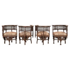 Early 20th Century Syrian Mop Inlaid Corner Chairs- Set of 4