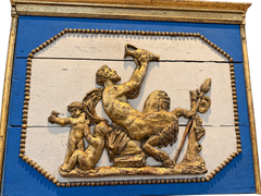 Specchio da parete trumeau francese del XVIII secolo in stile Luigi XVI, in legno dorato con finiture blu e oro