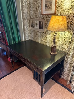 French Louis XVI Neoclassical Black and Gold Writing Desk Table