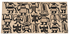 African Style Tribal Folk Art Textile Wall Hanging Black Beige Tapestry Painting