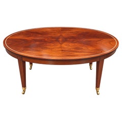 Baker Furniture Sheraton Mahogany Wood Oval Coffee Table with Pull Out Trays