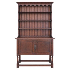 19th Century English Solid Oak Welsh Dresser Hutch Cabinet with Open Shelves