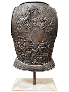 Antique Renaissance Revival Armor Breastplate Sculpture on Wood Onyx Pedestal