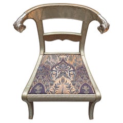 Vintage Anglo-Indian Silvered Metal Clad Chair with Repousse Ram's Head Accents
