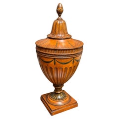 Antique Georgian Style Carved Wood Knife Urn with Hand-Painted Decoration