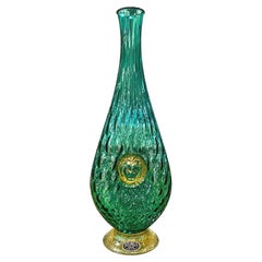 Vintage Italian Salviati Murano Green and Gold Glass with Lion Medallion
