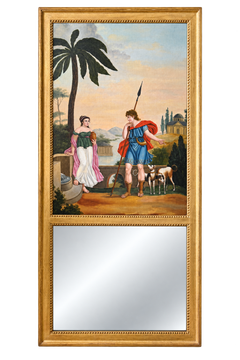 Antique French Neoclassical Trumeau Mirror with Romantic Pastoral Oil Painting