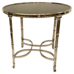 Global Views Modern Silver-Finished Bamboo Leg Accent Table with Black Stone Top