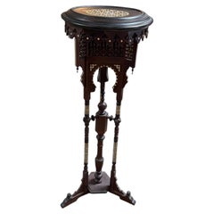 Pair of 19th Century Syrian Mother of Pearl Inlaid Wood Pedestal Side Tables