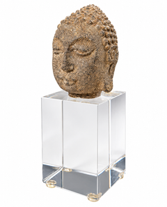 19th Century Carved Stone Buddha Head Sculpture on Clear Acrylic Display Stand