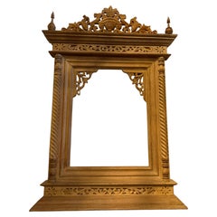 Set of 3 Early 20th C. Indian Haveli Style Carved Wood Temple Frames